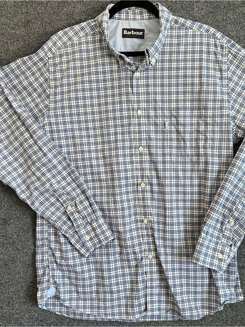 Barbour Men’s L Blue Brown Plaid Long Sleeve Button Down Shirt Classic Outdoor